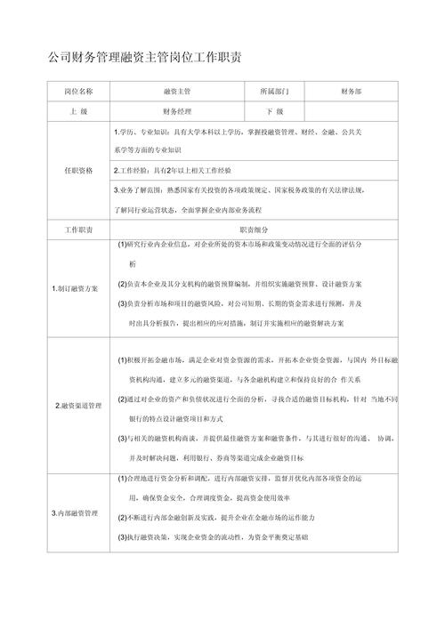 财务管理岗岗位职责 (20条)(图1)